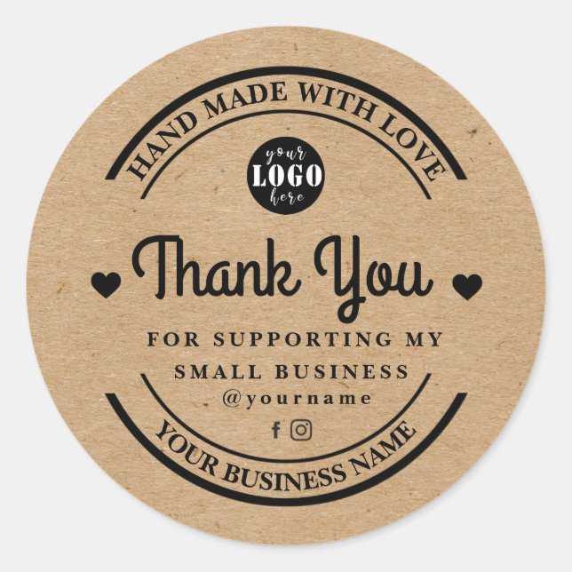 Kraft fait main avec amour | merci autocollant (Devant)