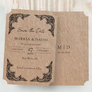 Kraft Floral Baroque Cadre Faire-part Initiales