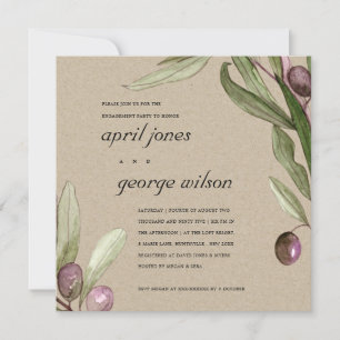 KRAFT OLIVE WATERCOLOR PURPLE INVITATION FIANÇAILL
