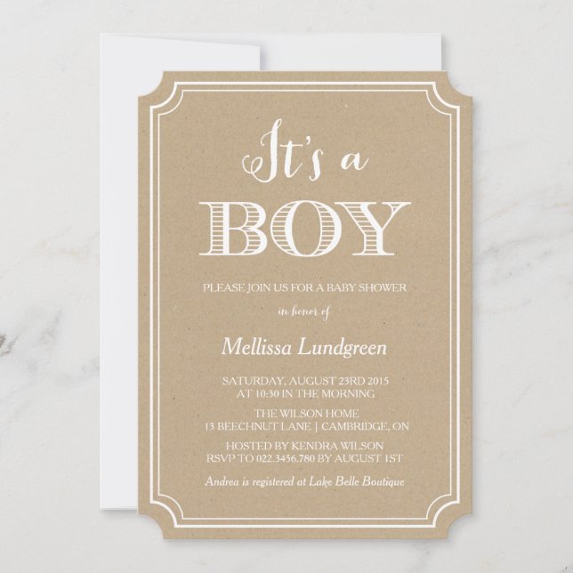 Kraft Paper C'est un Baby shower garçon Invitation (Devant)