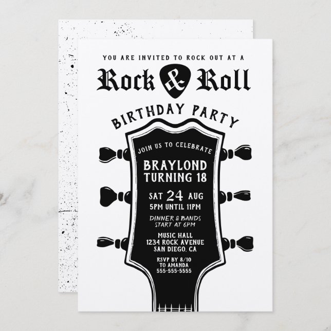 Kraft Paper Rock n Roll Guitare Invitation (Devant / Derrière)