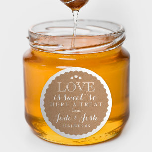 Kraft Papier Coeurs Mariage Favor Jar Sticker rond