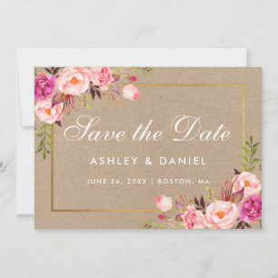 Kraft Pink Blush Floral Gold Enregistrer La Carte 