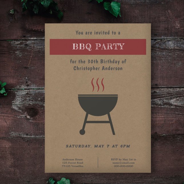 Kraft & Rustic BBQ Party Invitation d'anniversaire (Kraft & Rustic BBQ Party Birthday Invitation)