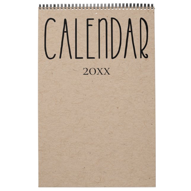 Kraft rustique moderne avec calendrier noir (Protection)