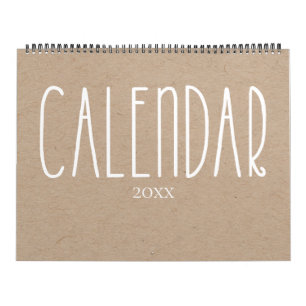 Kraft rustique moderne et calendrier blanc
