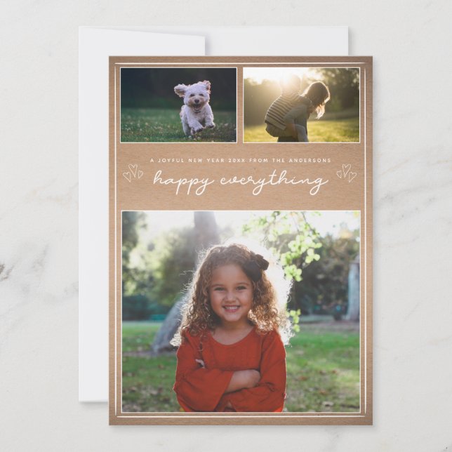 Kraft Script | Carte de collage photo moderne du N (Devant)