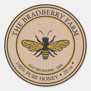 Kraft Vintage Style Bee Honey Étiquette