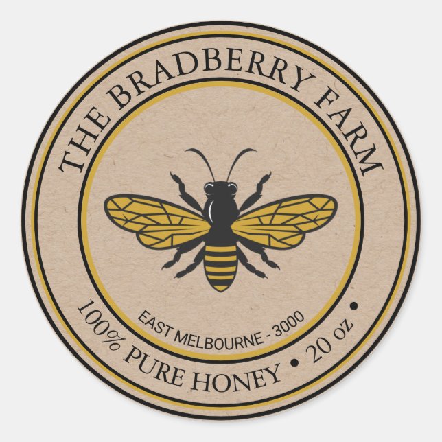 Kraft Vintage Style Bee Honey Étiquette (Devant)