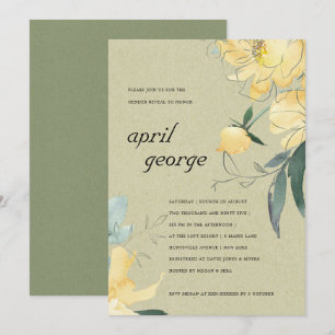 KRAFT YELLOW GREEN FLORAL GENDER REVEAL INVITATION