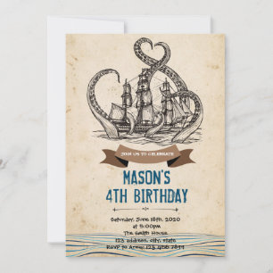 Kraken pirate poulpe invitation anniversaire