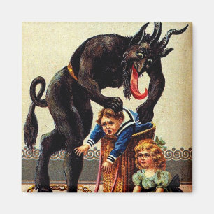 Krampus Enfants en panier Vacances Magnet de Noël