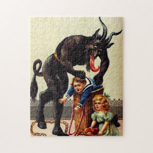 Krampus Kids in Basket Holiday Puzzle de Noël