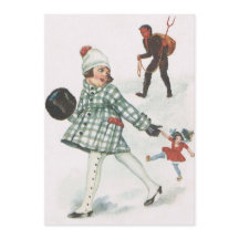 Krampus Poursuivant Une Petite Fille Avec Poupée