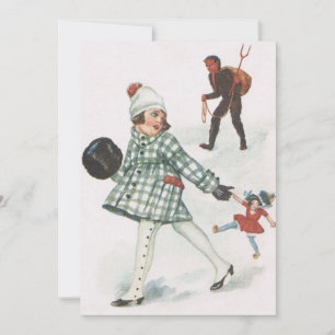 Krampus poursuivant une petite fille avec une poup
