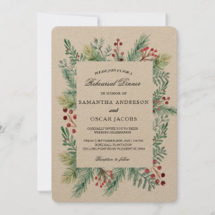 Krfat Hiver Feuille Cadre Vert Invitation