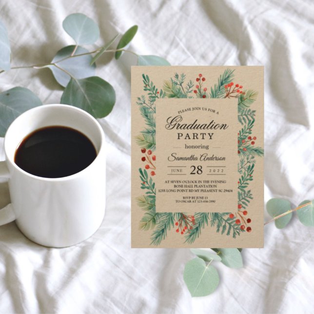 Krfat Hiver Feuille Cadre Vert Invitation (Créateur téléchargé)