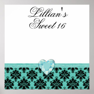 KRW Blue Jewel Heart Sweet 16 Autograph Poster