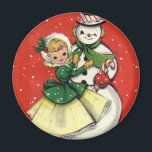 KRW Vintage Girl and Snowman Christmas Magnet<br><div class="desc">KRW Vintage Girl and Snowman Christmas Magnet</div>