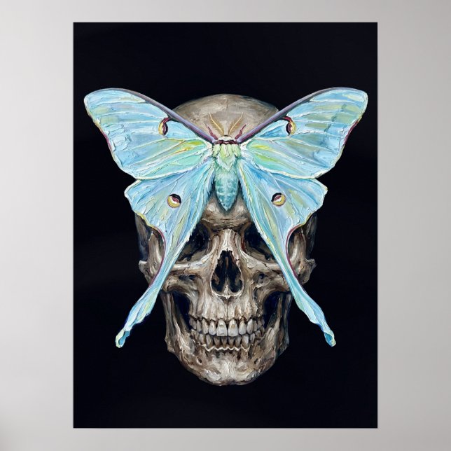 kull et Luna Moth — Memento Mori Impasto Poster (Devant)