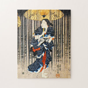 Kuniyoshi trois femmes avec le puzzle de