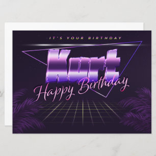 Kurt Nom Prénom lila retro Carte Anniversaire
