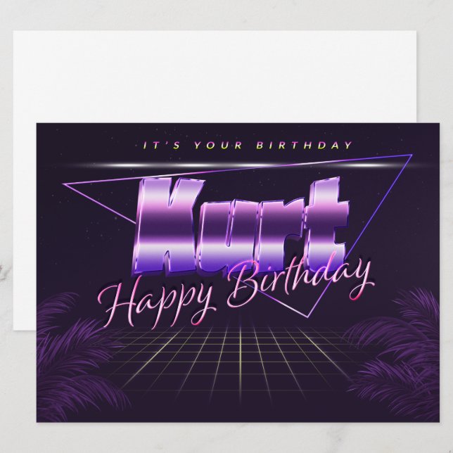 Kurt nom prénom violet rétro carte anniversaire (Devant / Derrière)