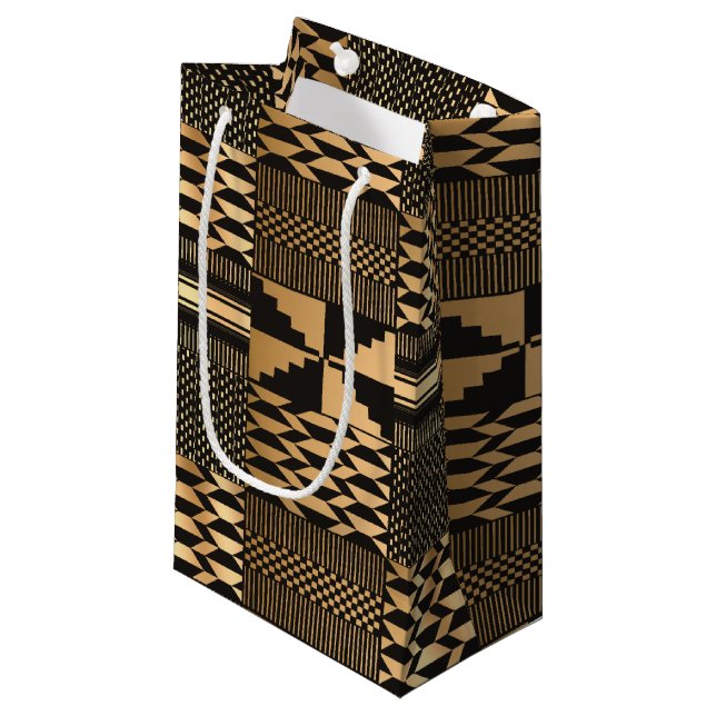 Kwanzaa Kente Imprimer (Noir/Or) Petit sac cadeau (Devant Angle)