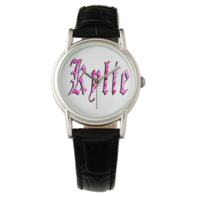 Kylie, Nom, Logo, Femmes Montre En Cuir Noir. (devant)