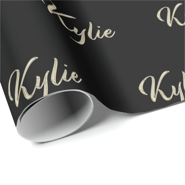 Kylie papier cadeau écriture blanc or (Coin rond)