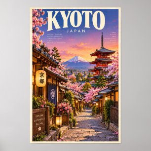 Kyoto Japon Affiche de Voyage Pagode Fleur de Ceri