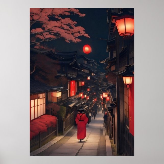 Kyoto Night Lanterns Poster (Devant)