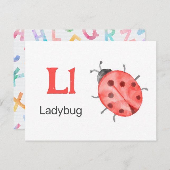 L est pour Ladybug - Carte Flash Alphabet (Devant / Derrière)