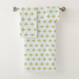 L@@K ! - Jolie Aqua Gold Fleur de Lis Motif