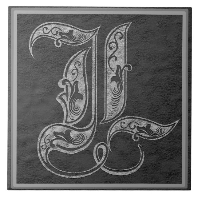 L monogramme" carreau de céramique en pierre gris (Devant)