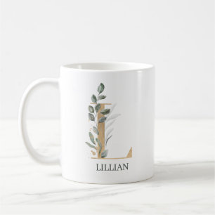 L Monogramme Floral Café Mug personnalisé