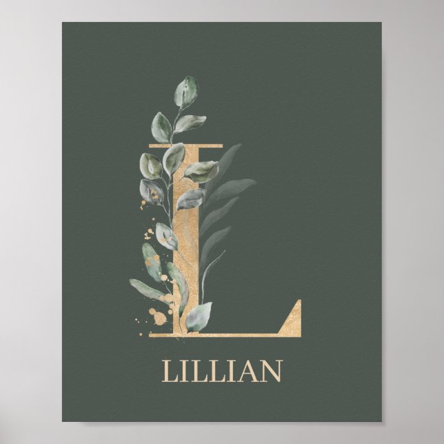L Monogramme Floral Poster personnalisé (Devant)