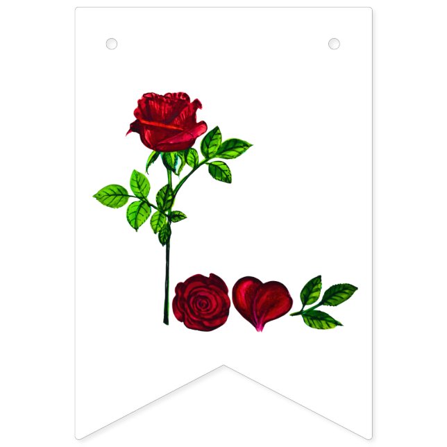 L O V E - Rose Romantique Bunting Drapeau Peint à  (Premier drapeau)