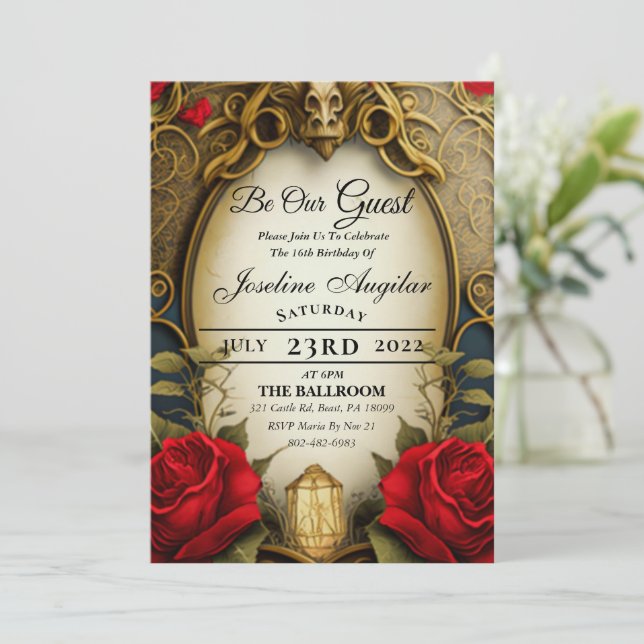 La beauté et la bête douce 16 Invitations (Debout devant)