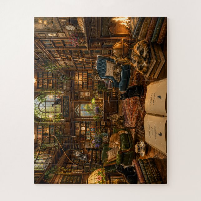 La bibliothèque des chats confortables - Puzzle (Vertical)