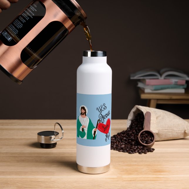 La bouteille d'eau "Oui, Jésus m'aime" (Café (pivoté))