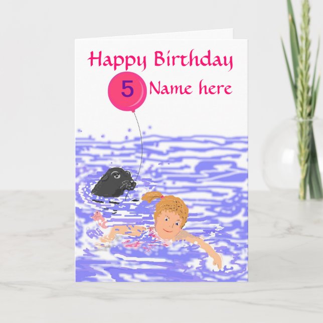 La carte d'anniversaire de fille de nageur (Devant)