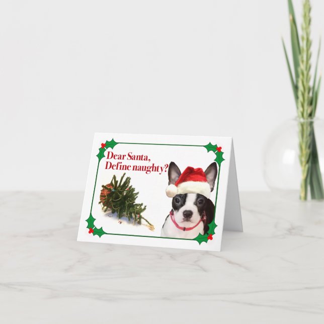 La Carte de Noël du Boston Terrier Vilain (Devant)