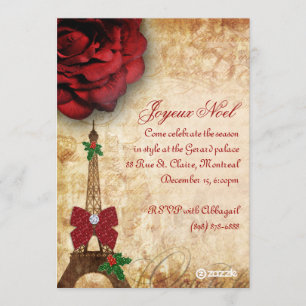 La carte de Noël Paris Tour Eiffel Rose Vintage