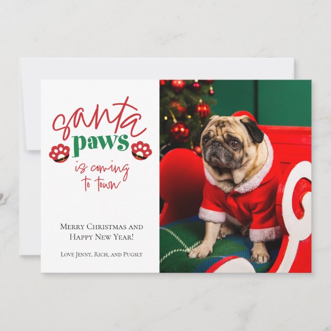 La carte de Noël pour animaux « Santa Paws arrive  (Devant)