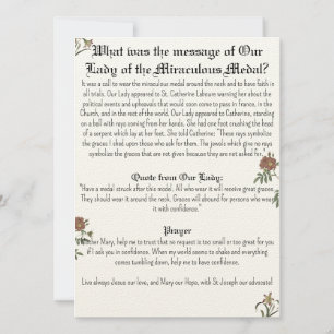 La carte de prière de la Médaille Miraculeuse