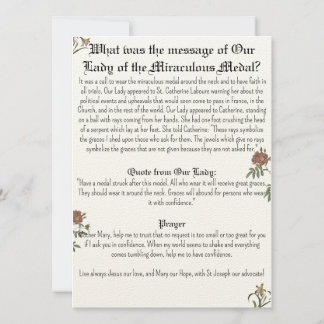 La carte de prière de la Médaille Miraculeuse