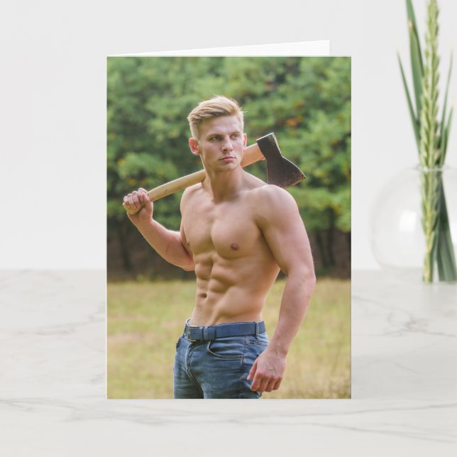 La carte de vœux Woodsman Hot Guy (Devant)