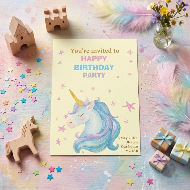 La carte d'invitation d'anniversaire Licorne Star  (Créateur téléchargé)