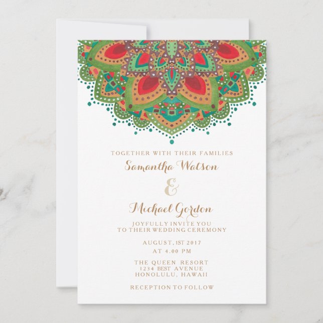 La carte d'invitation de mariage Mandala Vert (Devant)